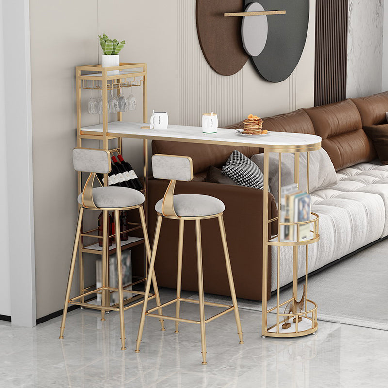 White Marble Bar Table with Specialty Table Top Double Pedestal Table- 41.3" H 70.9"L x 15.7"W x 41.3"H White-Gold Without Chairs Clearhalo 'Bar Furniture' 'Bar Tables' 'bar_tables' 'furn' 'furn_bar_tables' 'Furniture' 'furniture_bar_tables' 'Kitchen & Dining Furniture' 4653715