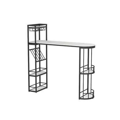 White Marble Bar Table with Specialty Table Top Double Pedestal Table- 41.3" H White-Black Without Chairs Clearhalo 'Bar Furniture' 'Bar Tables' 'bar_tables' 'furn' 'furn_bar_tables' 'Furniture' 'furniture_bar_tables' 'Kitchen & Dining Furniture' 4653716