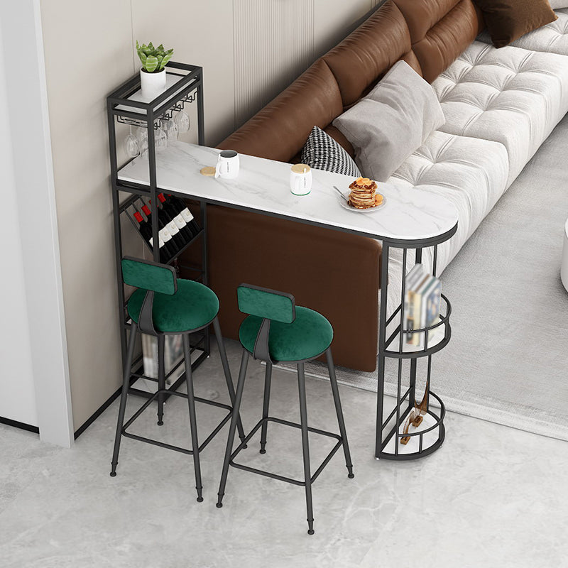 White Marble Bar Table with Specialty Table Top Double Pedestal Table- 41.3" H 70.9"L x 15.7"W x 41.3"H White-Black Without Chairs Clearhalo 'Bar Furniture' 'Bar Tables' 'bar_tables' 'furn' 'furn_bar_tables' 'Furniture' 'furniture_bar_tables' 'Kitchen & Dining Furniture' 4653717