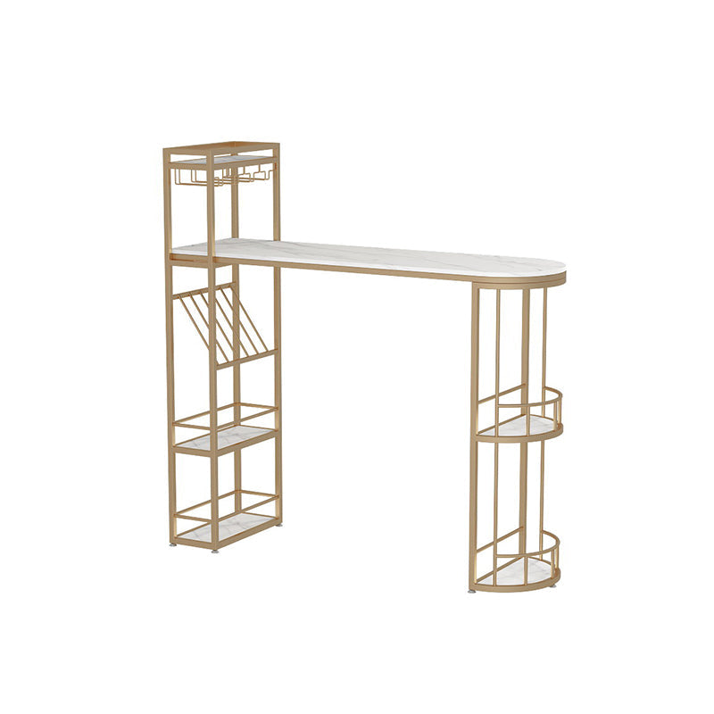 White Marble Bar Table with Specialty Table Top Double Pedestal Table- 41.3" H White-Gold Without Chairs Clearhalo 'Bar Furniture' 'Bar Tables' 'bar_tables' 'furn' 'furn_bar_tables' 'Furniture' 'furniture_bar_tables' 'Kitchen & Dining Furniture' 4653720