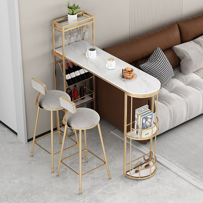 White Marble Bar Table with Specialty Table Top Double Pedestal Table- 41.3" H Clearhalo 'Bar Furniture' 'Bar Tables' 'bar_tables' 'furn' 'furn_bar_tables' 'Furniture' 'furniture_bar_tables' 'Kitchen & Dining Furniture' 4653724