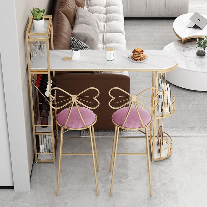 White Marble Bar Table with Specialty Table Top Double Pedestal Table- 41.3" H Clearhalo 'Bar Furniture' 'Bar Tables' 'bar_tables' 'furn' 'furn_bar_tables' 'Furniture' 'furniture_bar_tables' 'Kitchen & Dining Furniture' 4653725