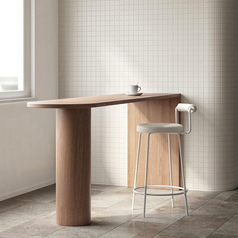 Industrial Wood Bar Table with Specialty Table Top Double Pedestal Table - 41.3" H Brown Without Chairs Clearhalo 'Bar Furniture' 'Bar Tables' 'bar_tables' 'furn' 'furn_bar_tables' 'Furniture' 'furniture_bar_tables' 'Kitchen & Dining Furniture' 4653735