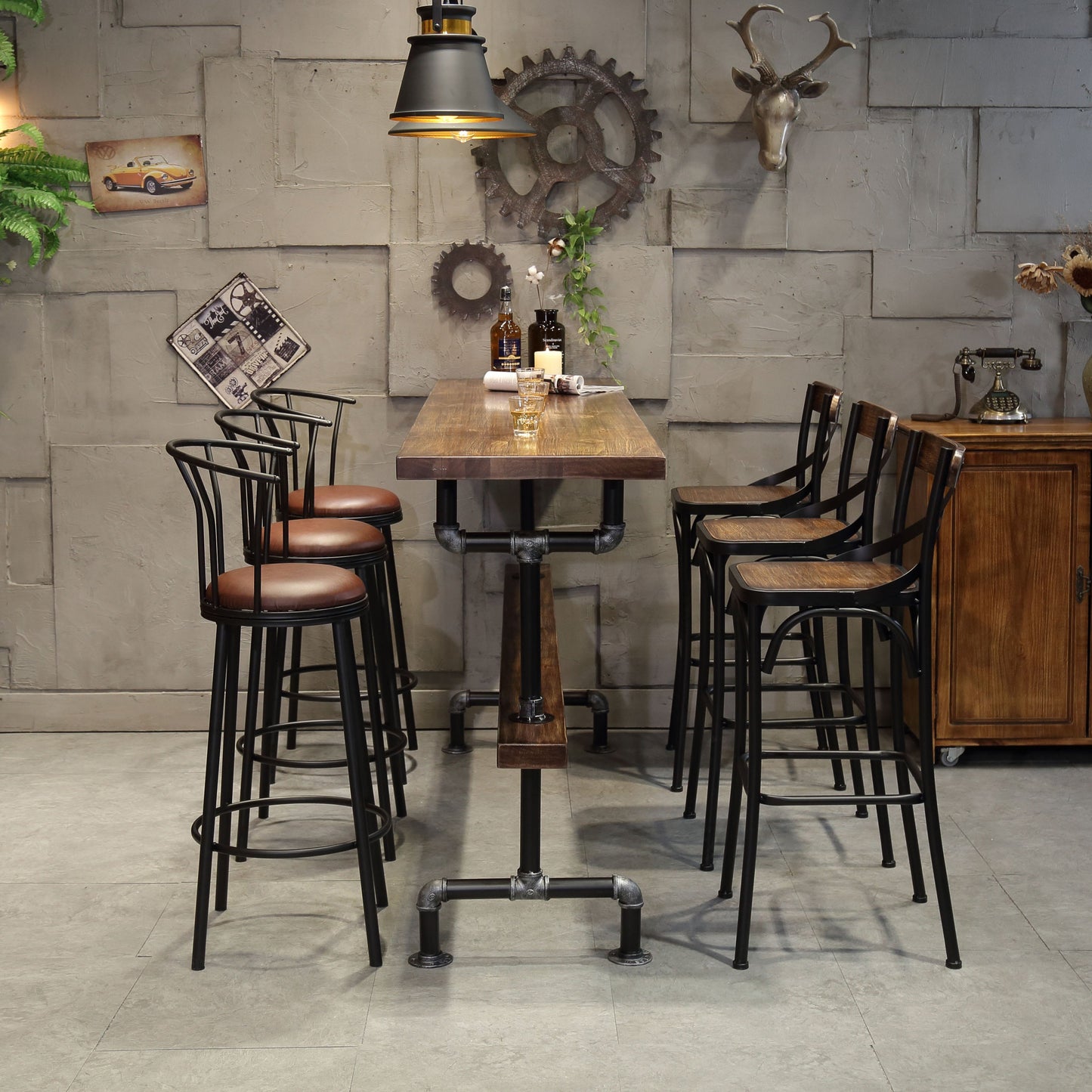 Industrial Style Rectangle Bar Table Solid Wood Milk Tea Shop Casual Bar Table 78.7"L x 15.7"W x 41.3"H Without Chairs Clearhalo 'Bar Furniture' 'Bar Tables' 'bar_tables' 'furn' 'furn_bar_tables' 'Furniture' 'furniture_bar_tables' 'Kitchen & Dining Furniture' 4653745