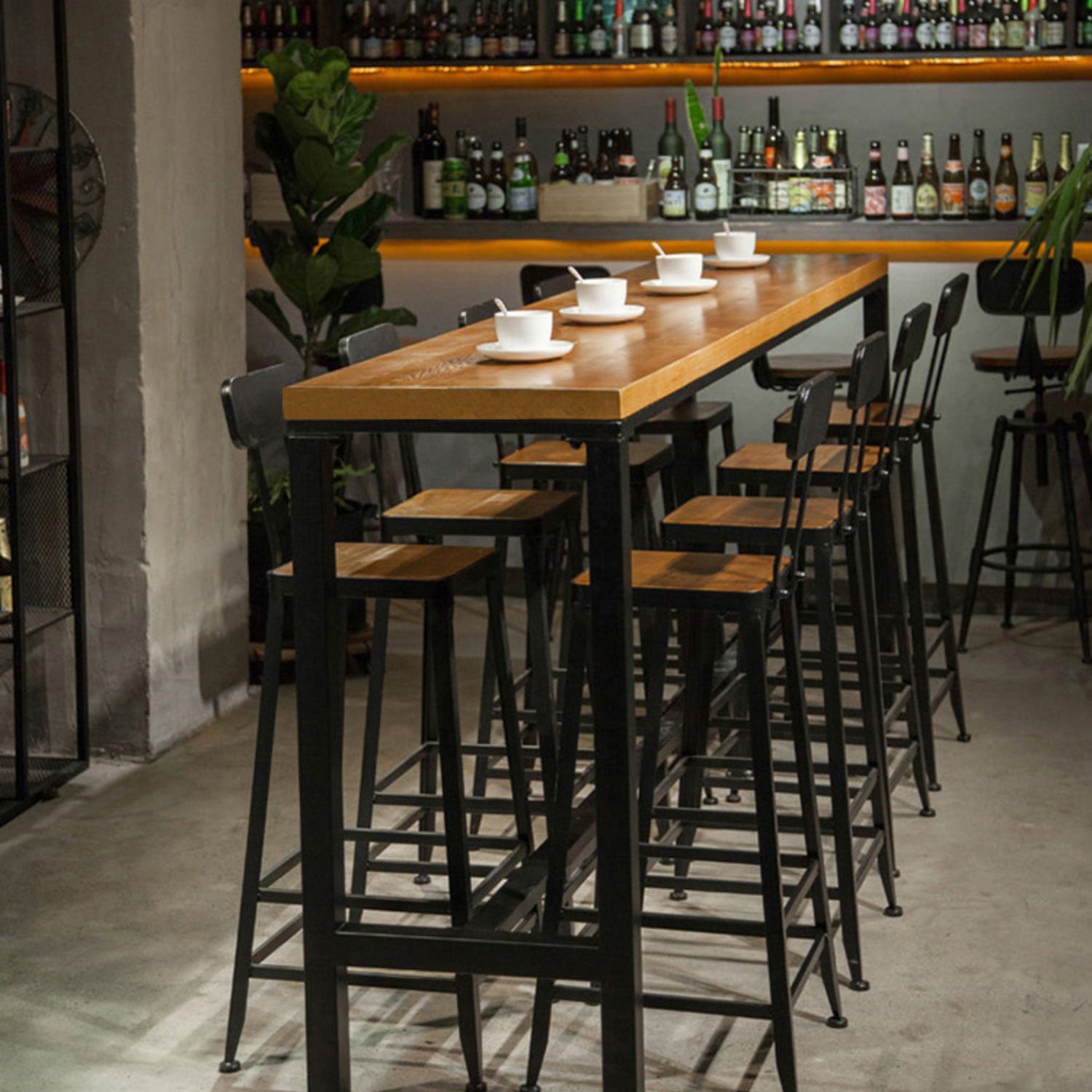 Brown Wood Bar Dining Table with Rectangle Table Top Trestle Table - 41.3" H 94.5"L x 15.7"W x 41.3"H Without Chairs Clearhalo 'Bar Furniture' 'Bar Tables' 'bar_tables' 'furn' 'furn_bar_tables' 'Furniture' 'furniture_bar_tables' 'Kitchen & Dining Furniture' 4653770