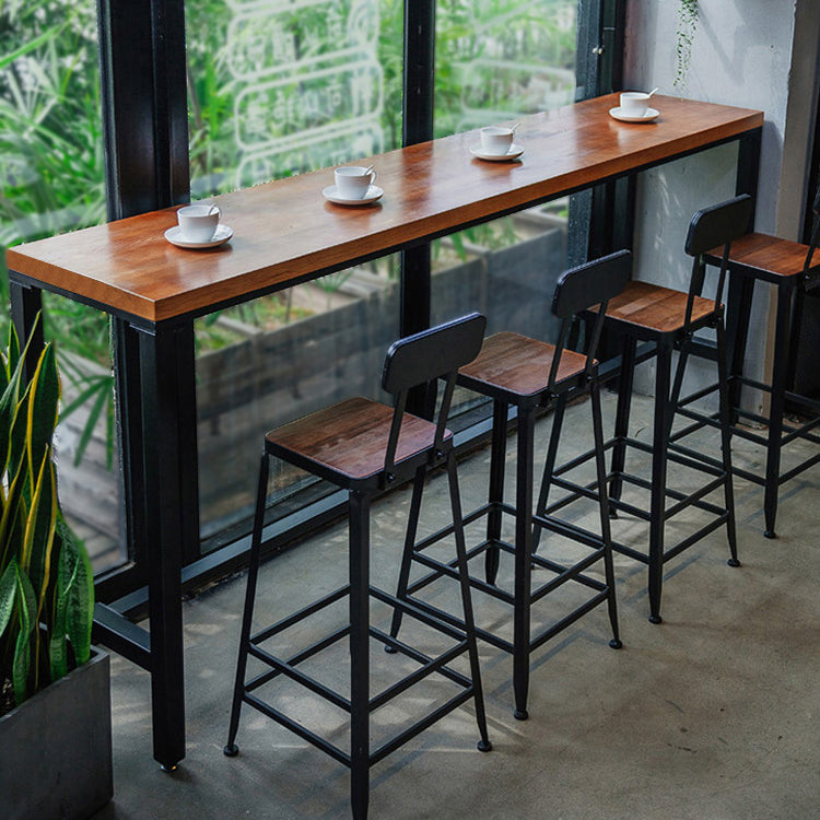 Brown Wood Bar Dining Table with Rectangle Table Top Trestle Table - 41.3" H 86.6"L x 15.7"W x 41.3"H Without Chairs Clearhalo 'Bar Furniture' 'Bar Tables' 'bar_tables' 'furn' 'furn_bar_tables' 'Furniture' 'furniture_bar_tables' 'Kitchen & Dining Furniture' 4653771