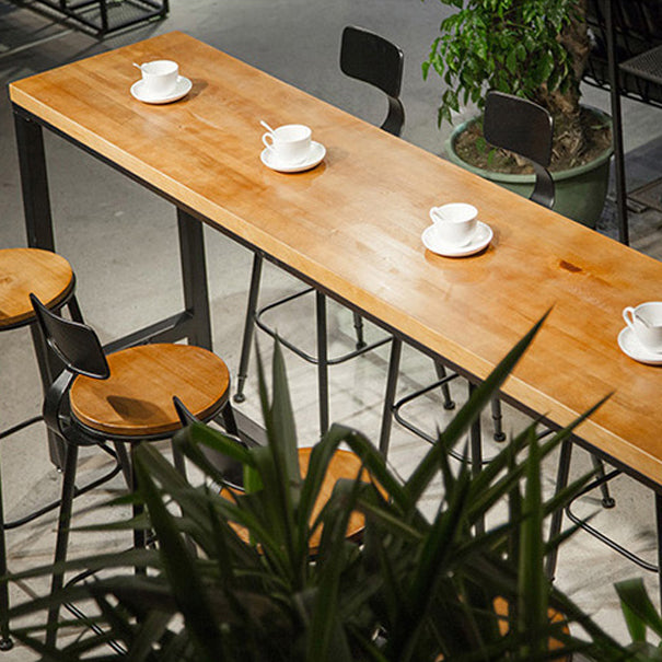 Brown Wood Bar Dining Table with Rectangle Table Top Trestle Table - 41.3" H Clearhalo 'Bar Furniture' 'Bar Tables' 'bar_tables' 'furn' 'furn_bar_tables' 'Furniture' 'furniture_bar_tables' 'Kitchen & Dining Furniture' 4653774