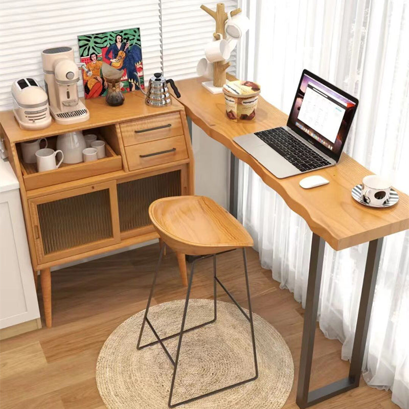 Specialty Brown Modern Style Bar Table in Solid Wood and Metal Balcony Bar Table 39.4"L x 17.7"W x 41.3"H Without Chairs Clearhalo 'Bar Furniture' 'Bar Tables' 'bar_tables' 'furn' 'furn_bar_tables' 'Furniture' 'furniture_bar_tables' 'Kitchen & Dining Furniture' 4653788