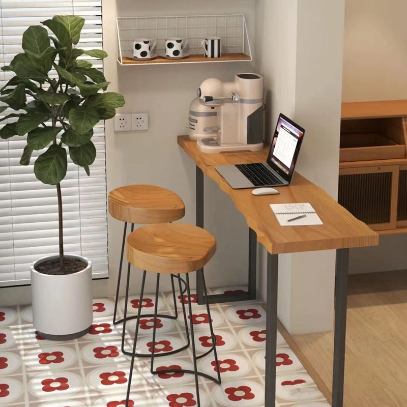 Specialty Brown Modern Style Bar Table in Solid Wood and Metal Balcony Bar Table 55.1"L x 17.7"W x 41.3"H Without Chairs Clearhalo 'Bar Furniture' 'Bar Tables' 'bar_tables' 'furn' 'furn_bar_tables' 'Furniture' 'furniture_bar_tables' 'Kitchen & Dining Furniture' 4653790