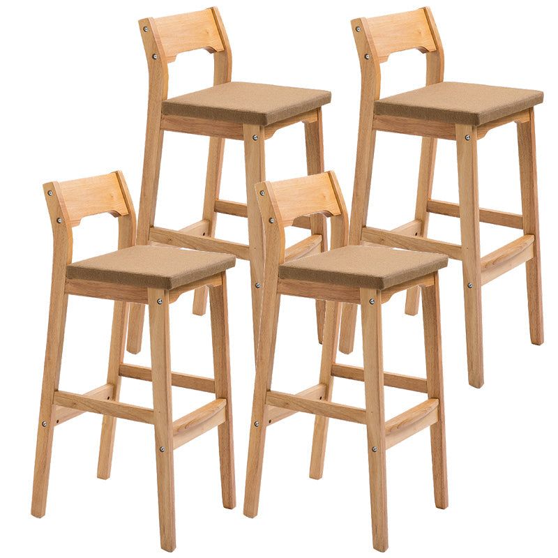 Contemporary Oak Wood Barstool Indoor Bar Stool with Low Back and Footrest Khaki 4 Piece Set Clearhalo 'Bar Furniture' 'Bar Stools' 'bar_stools' 'furn' 'furn_bar_stools' 'furniture_bar_stools' 'Kitchen & Dining Furniture' 'kitchen&dining_furn' 'kitchen' 'kitchen_furn' Furniture' 4653856