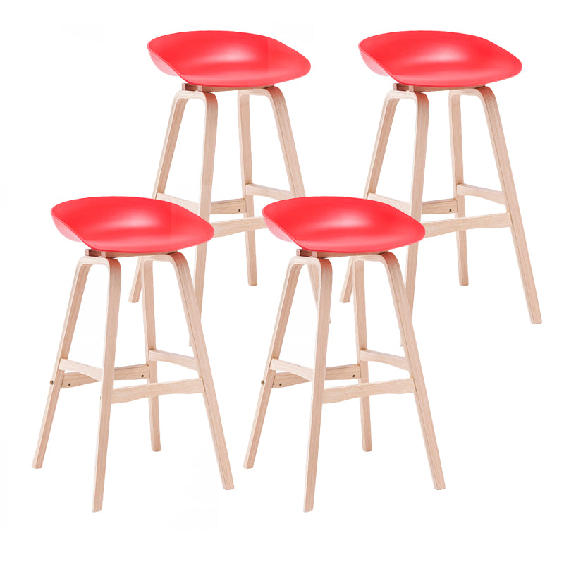Contemporary Solid Wood Plastic Barstool Indoor Bar Stool with Low Back Red 4 Piece Set Clearhalo 'Bar Furniture' 'Bar Stools' 'bar_stools' 'furn' 'furn_bar_stools' 'furniture_bar_stools' 'Kitchen & Dining Furniture' 'kitchen&dining_furn' 'kitchen' 'kitchen_furn' Furniture' 4653930