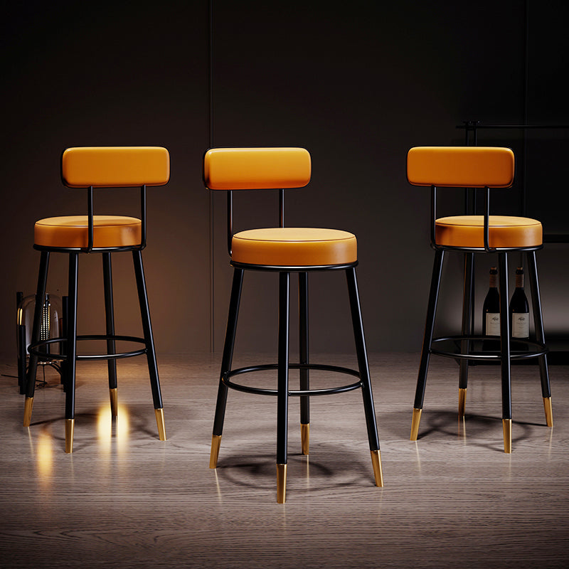 Industrial Leather Iron Counter Stools Low Back Bar Stools with Round Seat Clearhalo 'Bar Furniture' 'Bar Stools' 'bar_stools' 'furn' 'furn_bar_stools' 'furniture_bar_stools' 'Kitchen & Dining Furniture' 'kitchen&dining_furn' 'kitchen' 'kitchen_furn' Furniture' 4654243