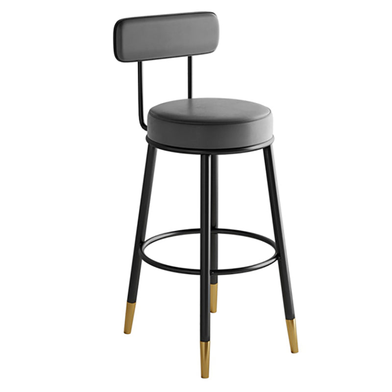Industrial Leather Iron Counter Stools Low Back Bar Stools with Round Seat Grey 1 Piece Clearhalo 'Bar Furniture' 'Bar Stools' 'bar_stools' 'furn' 'furn_bar_stools' 'furniture_bar_stools' 'Kitchen & Dining Furniture' 'kitchen&dining_furn' 'kitchen' 'kitchen_furn' Furniture' 4654244