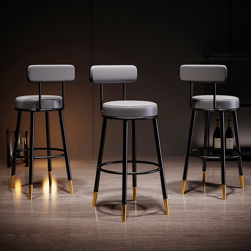 Industrial Leather Iron Counter Stools Low Back Bar Stools with Round Seat Clearhalo 'Bar Furniture' 'Bar Stools' 'bar_stools' 'furn' 'furn_bar_stools' 'furniture_bar_stools' 'Kitchen & Dining Furniture' 'kitchen&dining_furn' 'kitchen' 'kitchen_furn' Furniture' 4654246