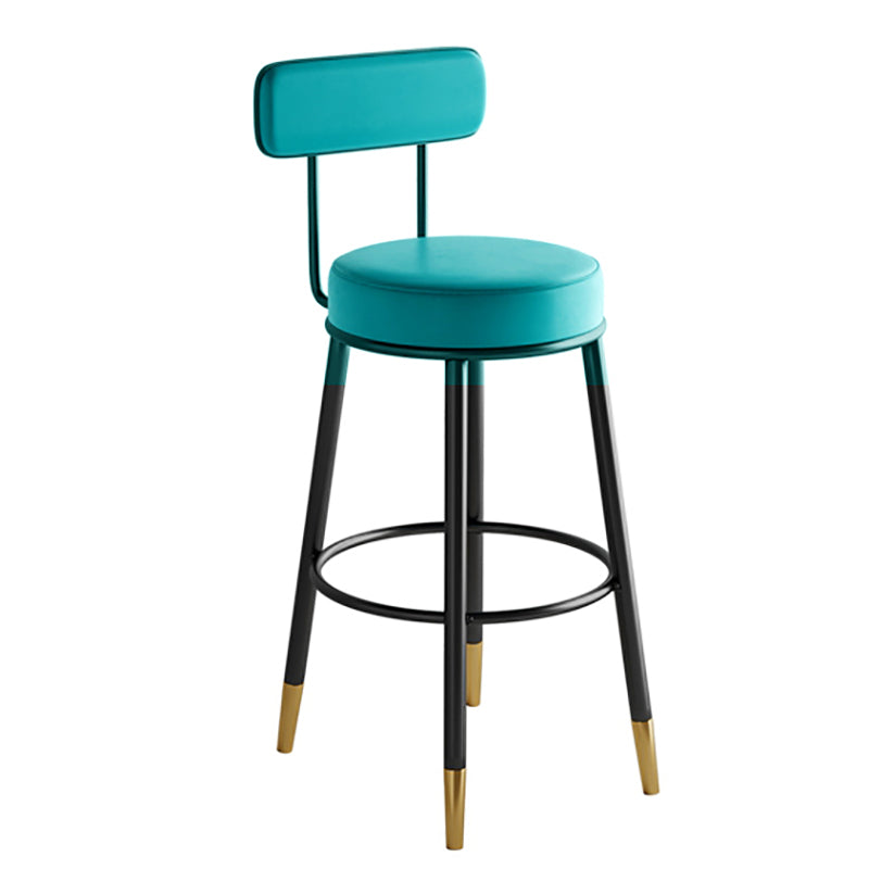 Industrial Leather Iron Counter Stools Low Back Bar Stools with Round Seat Blue 1 Piece Clearhalo 'Bar Furniture' 'Bar Stools' 'bar_stools' 'furn' 'furn_bar_stools' 'furniture_bar_stools' 'Kitchen & Dining Furniture' 'kitchen&dining_furn' 'kitchen' 'kitchen_furn' Furniture' 4654249