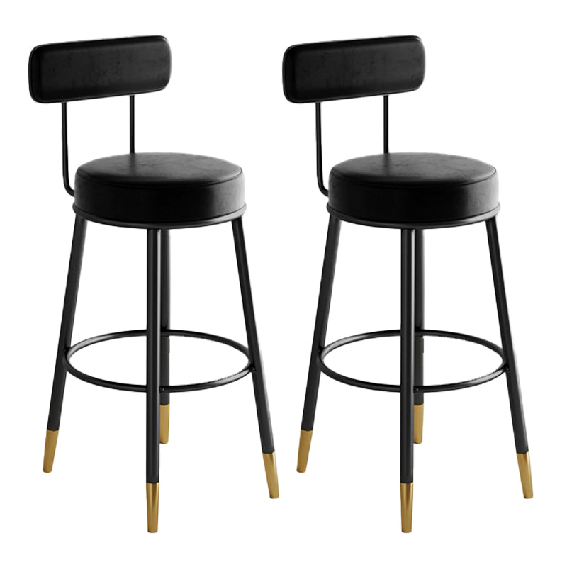 Industrial Leather Iron Counter Stools Low Back Bar Stools with Round Seat Black 2 Piece Set Clearhalo 'Bar Furniture' 'Bar Stools' 'bar_stools' 'furn' 'furn_bar_stools' 'furniture_bar_stools' 'Kitchen & Dining Furniture' 'kitchen&dining_furn' 'kitchen' 'kitchen_furn' Furniture' 4654253