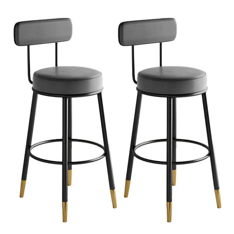 Industrial Leather Iron Counter Stools Low Back Bar Stools with Round Seat Grey 2 Piece Set Clearhalo 'Bar Furniture' 'Bar Stools' 'bar_stools' 'furn' 'furn_bar_stools' 'furniture_bar_stools' 'Kitchen & Dining Furniture' 'kitchen&dining_furn' 'kitchen' 'kitchen_furn' Furniture' 4654256