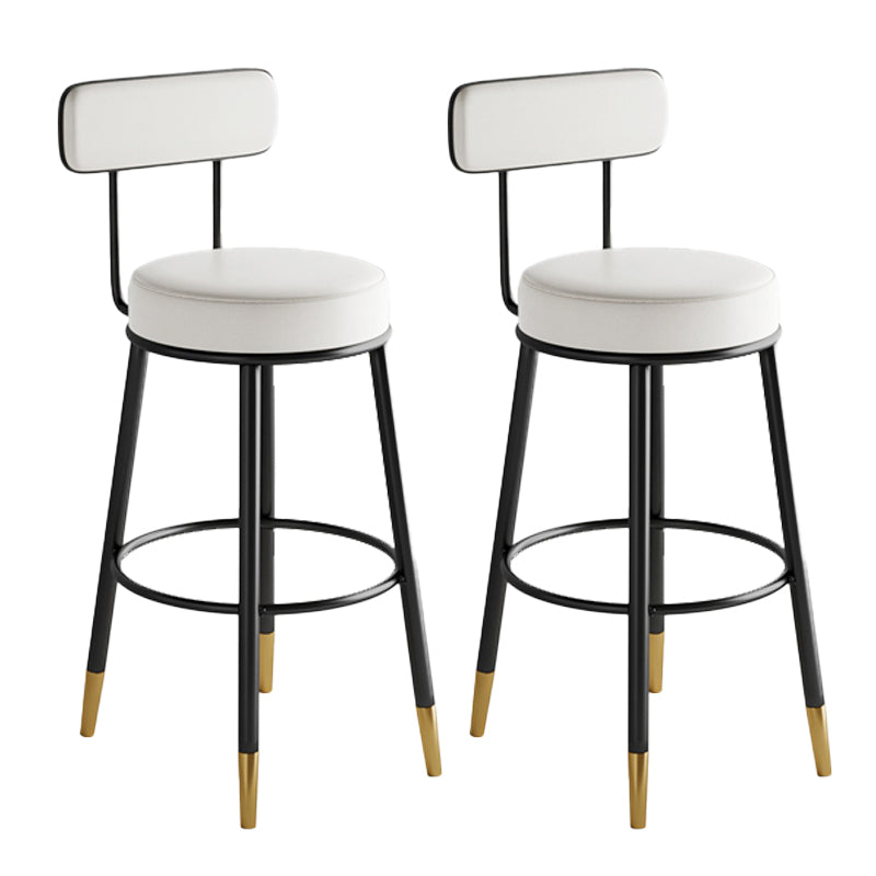 Industrial Leather Iron Counter Stools Low Back Bar Stools with Round Seat White 2 Piece Set Clearhalo 'Bar Furniture' 'Bar Stools' 'bar_stools' 'furn' 'furn_bar_stools' 'furniture_bar_stools' 'Kitchen & Dining Furniture' 'kitchen&dining_furn' 'kitchen' 'kitchen_furn' Furniture' 4654258