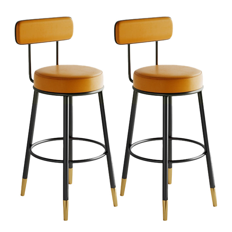 Industrial Leather Iron Counter Stools Low Back Bar Stools with Round Seat Orange 2 Piece Set Clearhalo 'Bar Furniture' 'Bar Stools' 'bar_stools' 'furn' 'furn_bar_stools' 'furniture_bar_stools' 'Kitchen & Dining Furniture' 'kitchen&dining_furn' 'kitchen' 'kitchen_furn' Furniture' 4654259