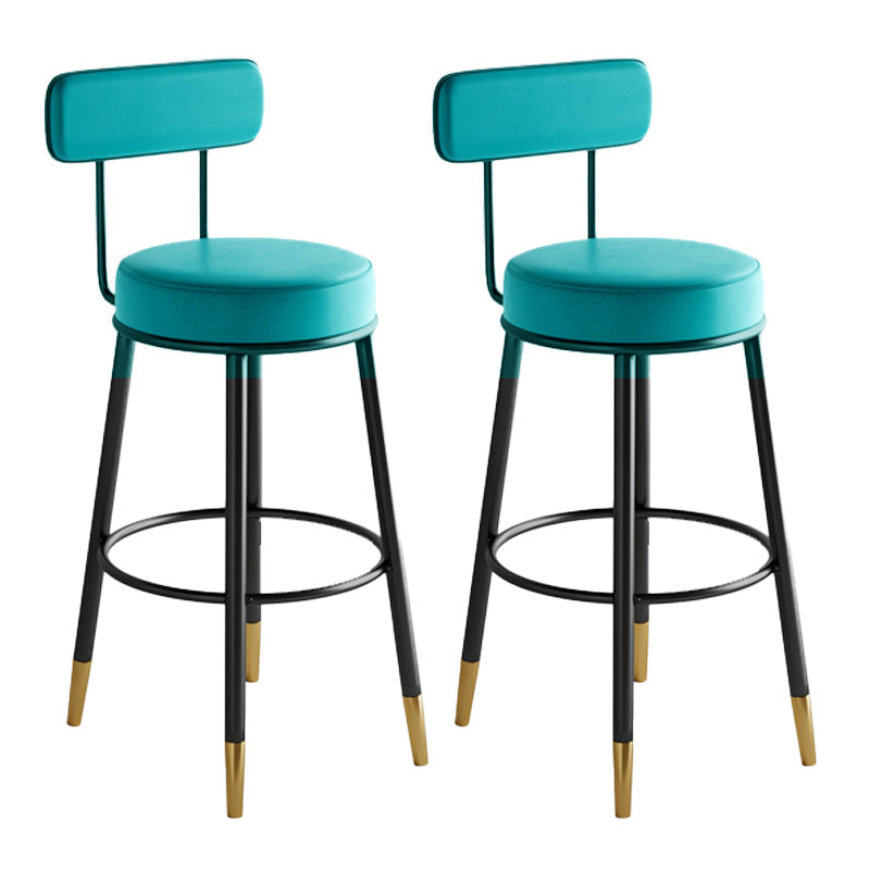Industrial Leather Iron Counter Stools Low Back Bar Stools with Round Seat Blue 2 Piece Set Clearhalo 'Bar Furniture' 'Bar Stools' 'bar_stools' 'furn' 'furn_bar_stools' 'furniture_bar_stools' 'Kitchen & Dining Furniture' 'kitchen&dining_furn' 'kitchen' 'kitchen_furn' Furniture' 4654260