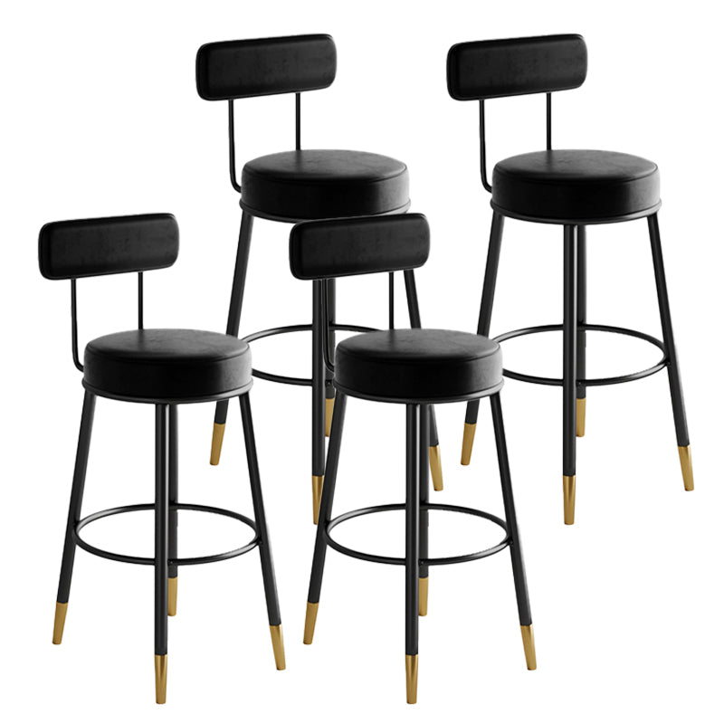 Industrial Leather Iron Counter Stools Low Back Bar Stools with Round Seat Black 4 Piece Set Clearhalo 'Bar Furniture' 'Bar Stools' 'bar_stools' 'furn' 'furn_bar_stools' 'furniture_bar_stools' 'Kitchen & Dining Furniture' 'kitchen&dining_furn' 'kitchen' 'kitchen_furn' Furniture' 4654262