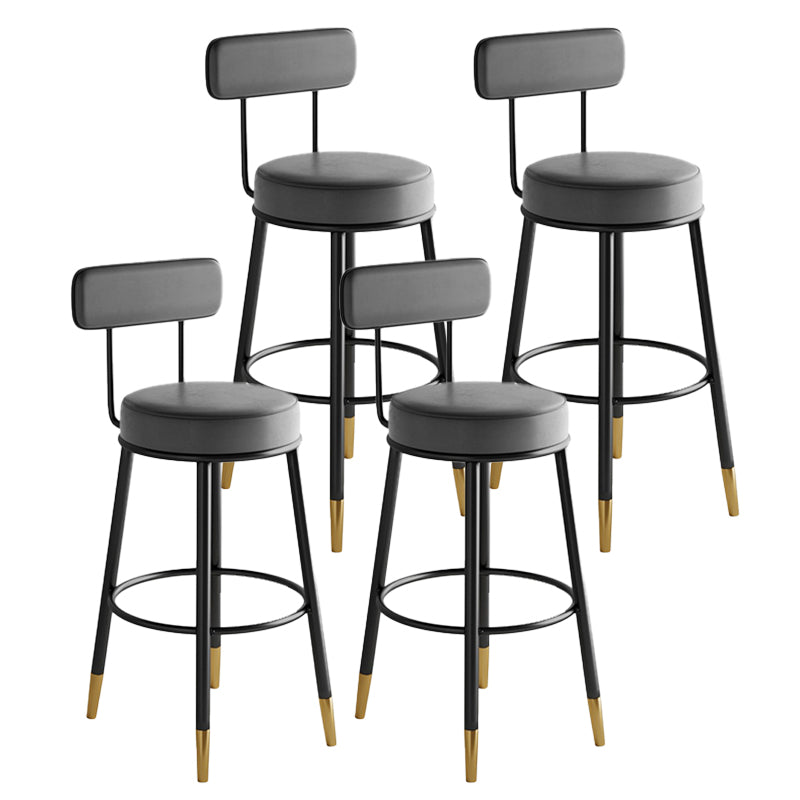 Industrial Leather Iron Counter Stools Low Back Bar Stools with Round Seat Grey 4 Piece Set Clearhalo 'Bar Furniture' 'Bar Stools' 'bar_stools' 'furn' 'furn_bar_stools' 'furniture_bar_stools' 'Kitchen & Dining Furniture' 'kitchen&dining_furn' 'kitchen' 'kitchen_furn' Furniture' 4654263