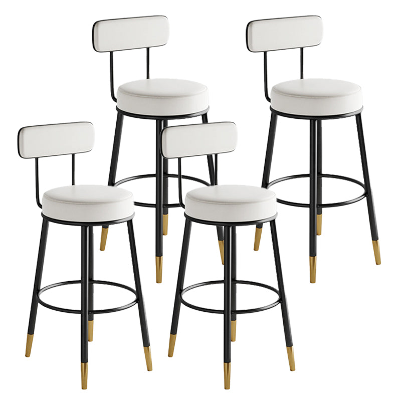 Industrial Leather Iron Counter Stools Low Back Bar Stools with Round Seat White 4 Piece Set Clearhalo 'Bar Furniture' 'Bar Stools' 'bar_stools' 'furn' 'furn_bar_stools' 'furniture_bar_stools' 'Kitchen & Dining Furniture' 'kitchen&dining_furn' 'kitchen' 'kitchen_furn' Furniture' 4654264