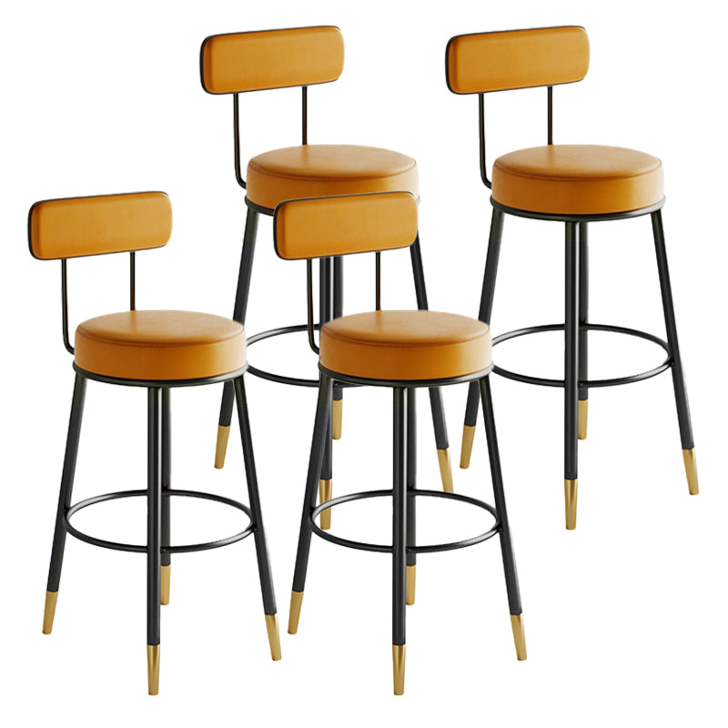 Industrial Leather Iron Counter Stools Low Back Bar Stools with Round Seat Orange 4 Piece Set Clearhalo 'Bar Furniture' 'Bar Stools' 'bar_stools' 'furn' 'furn_bar_stools' 'furniture_bar_stools' 'Kitchen & Dining Furniture' 'kitchen&dining_furn' 'kitchen' 'kitchen_furn' Furniture' 4654265