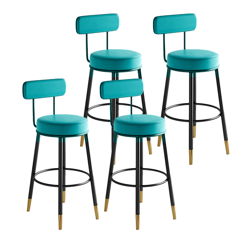 Industrial Leather Iron Counter Stools Low Back Bar Stools with Round Seat Blue 4 Piece Set Clearhalo 'Bar Furniture' 'Bar Stools' 'bar_stools' 'furn' 'furn_bar_stools' 'furniture_bar_stools' 'Kitchen & Dining Furniture' 'kitchen&dining_furn' 'kitchen' 'kitchen_furn' Furniture' 4654266