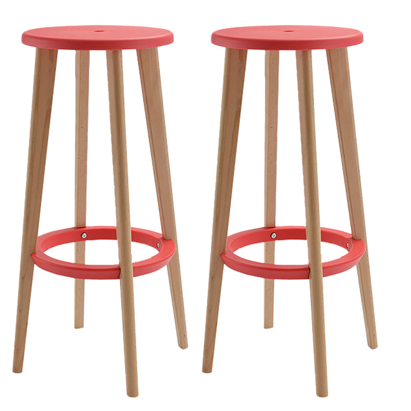 Contemporary Simple Wood Counter Stools Circular Seats Indoor Bar Stool Red Set of 2 Clearhalo 'Bar Furniture' 'Bar Stools' 'bar_stools' 'furniture_bar_stools' 'Kitchen & Dining Furniture' 'kitchen&dining_furn' 'kitchen' 'kitchen_furn' Furniture' 4654286