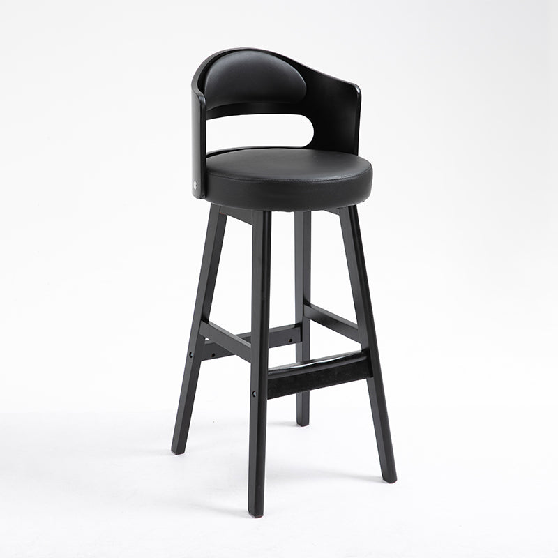 Leather Indoor Counter Stools Industrial Wood Bar Stools with Round Seat Black 1 Piece Clearhalo 'Bar Furniture' 'Bar Stools' 'bar_stools' 'furn' 'furn_bar_stools' 'furniture_bar_stools' 'Kitchen & Dining Furniture' 'kitchen&dining_furn' 'kitchen' 'kitchen_furn' Furniture' 4654320