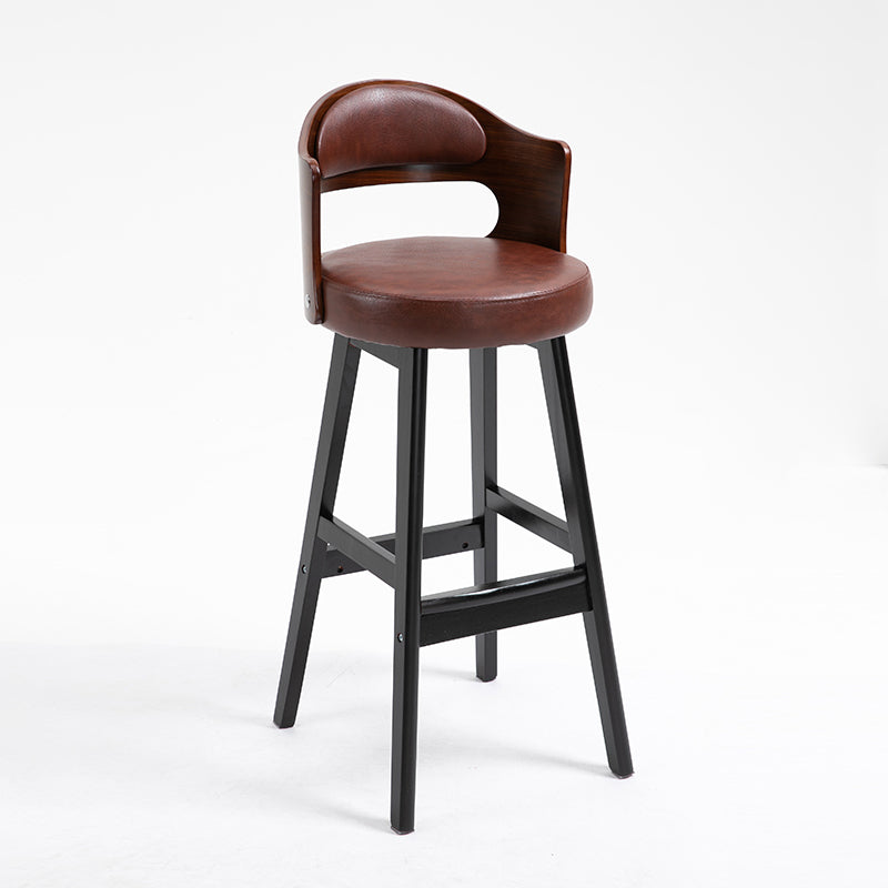 Leather Indoor Counter Stools Industrial Wood Bar Stools with Round Seat Brown 1 Piece Clearhalo 'Bar Furniture' 'Bar Stools' 'bar_stools' 'furn' 'furn_bar_stools' 'furniture_bar_stools' 'Kitchen & Dining Furniture' 'kitchen&dining_furn' 'kitchen' 'kitchen_furn' Furniture' 4654327
