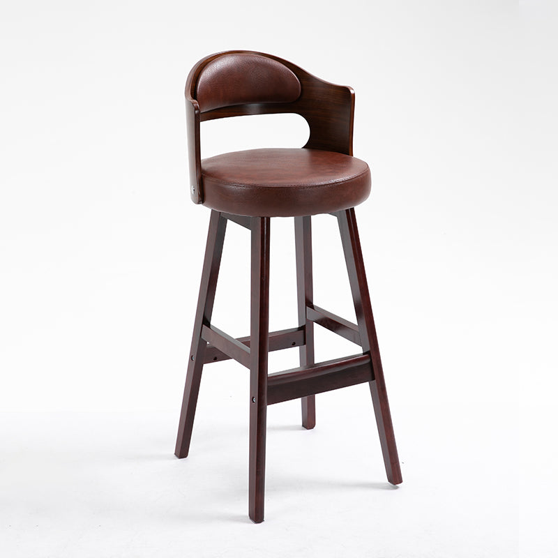 Leather Indoor Counter Stools Industrial Wood Bar Stools with Round Seat Red Brown 1 Piece Clearhalo 'Bar Furniture' 'Bar Stools' 'bar_stools' 'furn' 'furn_bar_stools' 'furniture_bar_stools' 'Kitchen & Dining Furniture' 'kitchen&dining_furn' 'kitchen' 'kitchen_furn' Furniture' 4654329