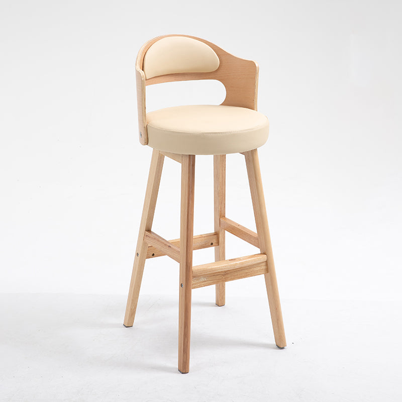 Leather Indoor Counter Stools Industrial Wood Bar Stools with Round Seat Beige 1 Piece Clearhalo 'Bar Furniture' 'Bar Stools' 'bar_stools' 'furn' 'furn_bar_stools' 'furniture_bar_stools' 'Kitchen & Dining Furniture' 'kitchen&dining_furn' 'kitchen' 'kitchen_furn' Furniture' 4654335