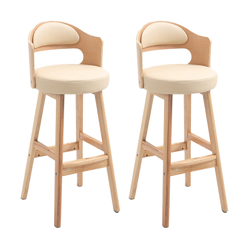 Leather Indoor Counter Stools Industrial Wood Bar Stools with Round Seat Beige 2 Piece Set Clearhalo 'Bar Furniture' 'Bar Stools' 'bar_stools' 'furn' 'furn_bar_stools' 'furniture_bar_stools' 'Kitchen & Dining Furniture' 'kitchen&dining_furn' 'kitchen' 'kitchen_furn' Furniture' 4654343
