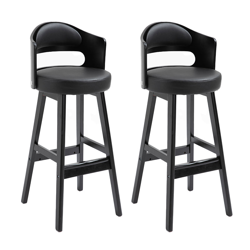 Leather Indoor Counter Stools Industrial Wood Bar Stools with Round Seat Black 2 Piece Set Clearhalo 'Bar Furniture' 'Bar Stools' 'bar_stools' 'furn' 'furn_bar_stools' 'furniture_bar_stools' 'Kitchen & Dining Furniture' 'kitchen&dining_furn' 'kitchen' 'kitchen_furn' Furniture' 4654344