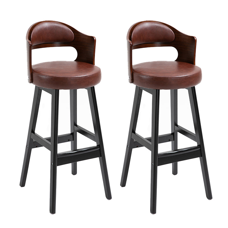 Leather Indoor Counter Stools Industrial Wood Bar Stools with Round Seat Brown 2 Piece Set Clearhalo 'Bar Furniture' 'Bar Stools' 'bar_stools' 'furn' 'furn_bar_stools' 'furniture_bar_stools' 'Kitchen & Dining Furniture' 'kitchen&dining_furn' 'kitchen' 'kitchen_furn' Furniture' 4654345