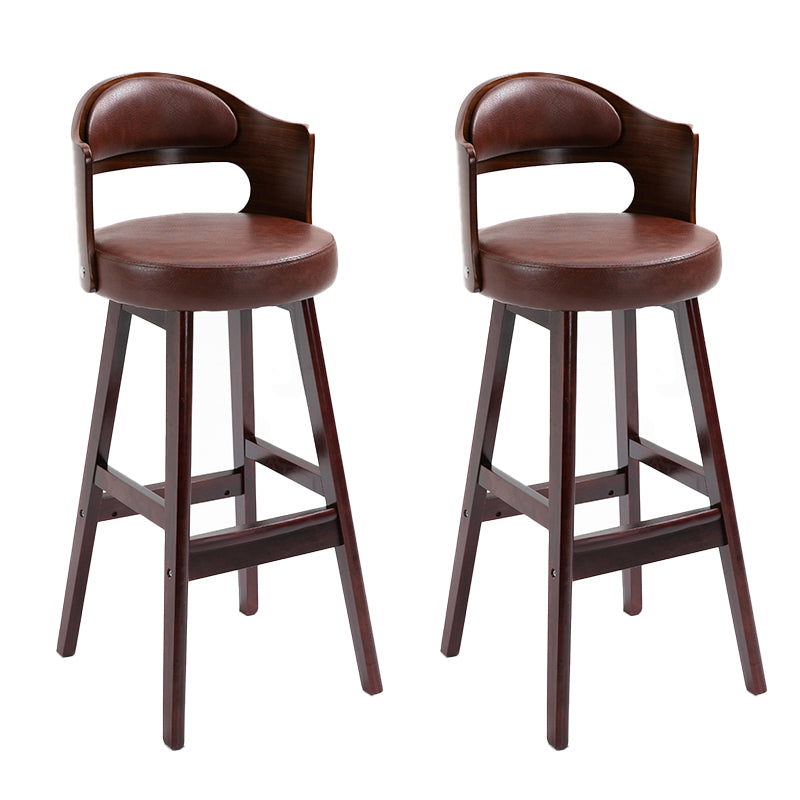 Leather Indoor Counter Stools Industrial Wood Bar Stools with Round Seat Red Brown 2 Piece Set Clearhalo 'Bar Furniture' 'Bar Stools' 'bar_stools' 'furn' 'furn_bar_stools' 'furniture_bar_stools' 'Kitchen & Dining Furniture' 'kitchen&dining_furn' 'kitchen' 'kitchen_furn' Furniture' 4654348