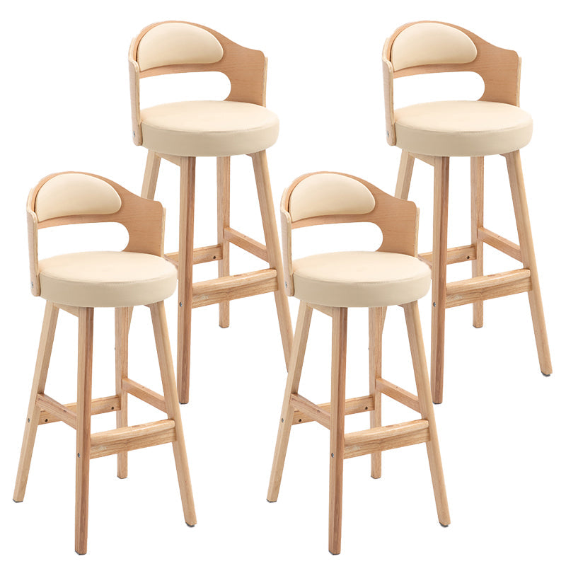 Leather Indoor Counter Stools Industrial Wood Bar Stools with Round Seat Beige 4 Piece Set Clearhalo 'Bar Furniture' 'Bar Stools' 'bar_stools' 'furn' 'furn_bar_stools' 'furniture_bar_stools' 'Kitchen & Dining Furniture' 'kitchen&dining_furn' 'kitchen' 'kitchen_furn' Furniture' 4654352
