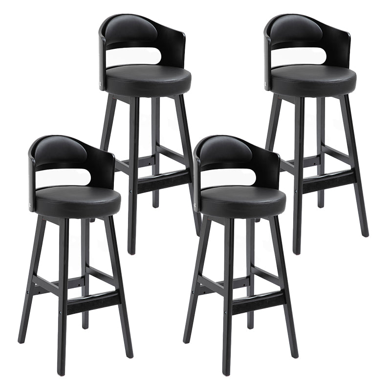 Leather Indoor Counter Stools Industrial Wood Bar Stools with Round Seat Black 4 Piece Set Clearhalo 'Bar Furniture' 'Bar Stools' 'bar_stools' 'furn' 'furn_bar_stools' 'furniture_bar_stools' 'Kitchen & Dining Furniture' 'kitchen&dining_furn' 'kitchen' 'kitchen_furn' Furniture' 4654353