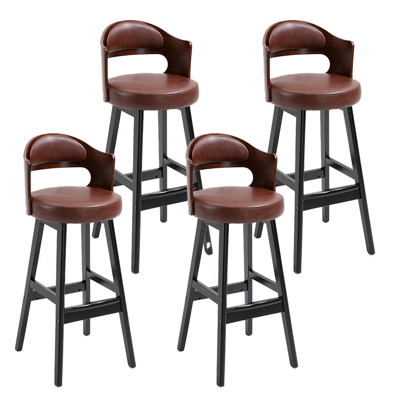 Leather Indoor Counter Stools Industrial Wood Bar Stools with Round Seat Brown 4 Piece Set Clearhalo 'Bar Furniture' 'Bar Stools' 'bar_stools' 'furn' 'furn_bar_stools' 'furniture_bar_stools' 'Kitchen & Dining Furniture' 'kitchen&dining_furn' 'kitchen' 'kitchen_furn' Furniture' 4654354
