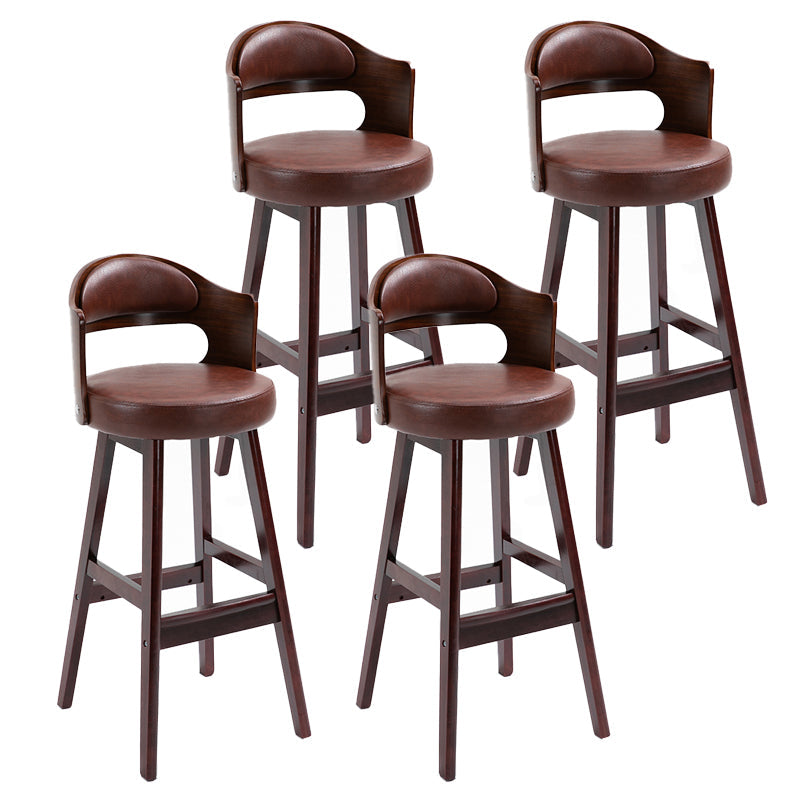 Leather Indoor Counter Stools Industrial Wood Bar Stools with Round Seat Red Brown 4 Piece Set Clearhalo 'Bar Furniture' 'Bar Stools' 'bar_stools' 'furn' 'furn_bar_stools' 'furniture_bar_stools' 'Kitchen & Dining Furniture' 'kitchen&dining_furn' 'kitchen' 'kitchen_furn' Furniture' 4654357