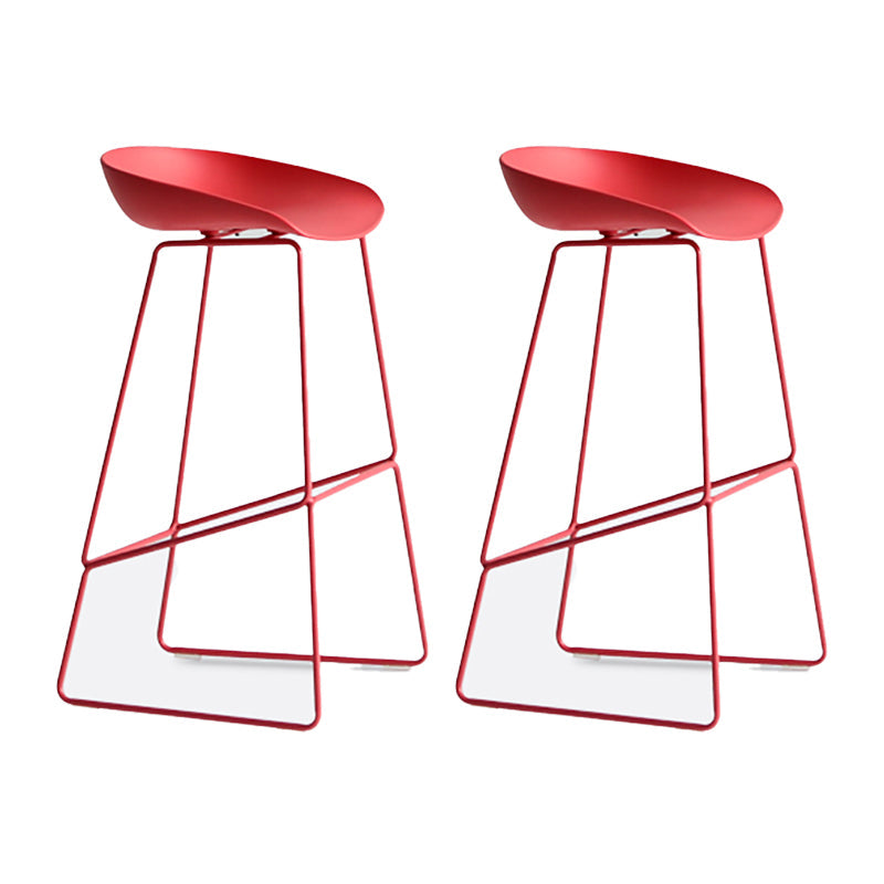 Nordic Indoor Low Back Barstool Simple Iron Tall Stool with Plastic Seat Red 2 Piece Set Clearhalo 'Bar Furniture' 'Bar Stools' 'bar_stools' 'furn' 'furn_bar_stools' 'furniture_bar_stools' 'Kitchen & Dining Furniture' 'kitchen&dining_furn' 'kitchen' 'kitchen_furn' Furniture' 4654383