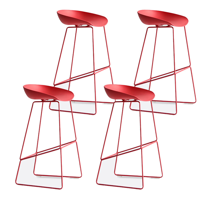 Nordic Indoor Low Back Barstool Simple Iron Tall Stool with Plastic Seat Red 4 Piece Set Clearhalo 'Bar Furniture' 'Bar Stools' 'bar_stools' 'furn' 'furn_bar_stools' 'furniture_bar_stools' 'Kitchen & Dining Furniture' 'kitchen&dining_furn' 'kitchen' 'kitchen_furn' Furniture' 4654393