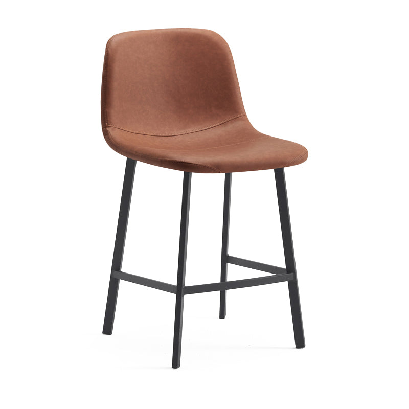 Contemporary Metal Leather Bar Stools Indoor Barstool with Iron Legs Brown 1 Piece Short Stool(22"H) Clearhalo 'Bar Furniture' 'Bar Stools' 'bar_stools' 'furn' 'furn_bar_stools' 'furniture_bar_stools' 'Kitchen & Dining Furniture' 'kitchen&dining_furn' 'kitchen' 'kitchen_furn' Furniture' 4654410