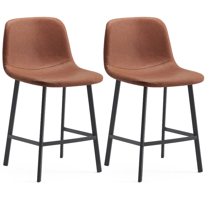 Contemporary Metal Leather Bar Stools Indoor Barstool with Iron Legs Brown 2 Piece Set Short Stool(22"H) Clearhalo 'Bar Furniture' 'Bar Stools' 'bar_stools' 'furn' 'furn_bar_stools' 'furniture_bar_stools' 'Kitchen & Dining Furniture' 'kitchen&dining_furn' 'kitchen' 'kitchen_furn' Furniture' 4654413