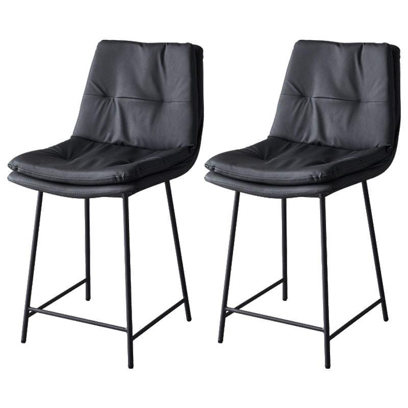 Contemporary Metal Leather Bar Stools Indoor Barstool with Iron Legs and Footrest Black 2 Piece Set Short Stool(22"H) Clearhalo 'Bar Furniture' 'Bar Stools' 'bar_stools' 'furn' 'furn_bar_stools' 'furniture_bar_stools' 'Kitchen & Dining Furniture' 'kitchen&dining_furn' 'kitchen' 'kitchen_furn' Furniture' 4654481