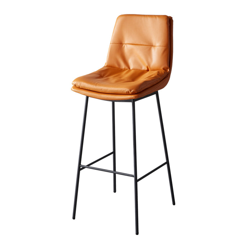 Contemporary Metal Leather Bar Stools Indoor Barstool with Iron Legs and Footrest Orange 1 Piece Bar Stool(30"H) Clearhalo 'Bar Furniture' 'Bar Stools' 'bar_stools' 'furn' 'furn_bar_stools' 'furniture_bar_stools' 'Kitchen & Dining Furniture' 'kitchen&dining_furn' 'kitchen' 'kitchen_furn' Furniture' 4654501