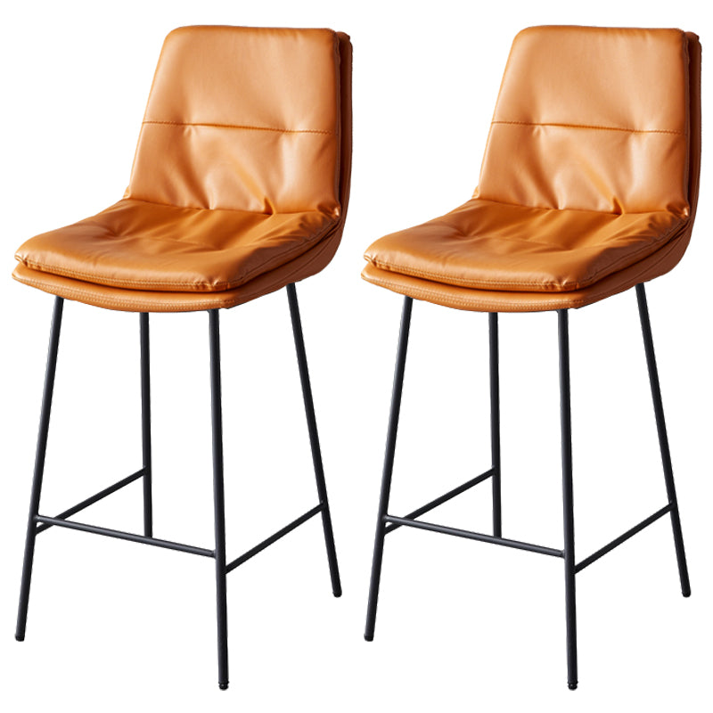 Contemporary Metal Leather Bar Stools Indoor Barstool with Iron Legs and Footrest Orange 2 Piece Set Counter Stool(26"H) Clearhalo 'Bar Furniture' 'Bar Stools' 'bar_stools' 'furn' 'furn_bar_stools' 'furniture_bar_stools' 'Kitchen & Dining Furniture' 'kitchen&dining_furn' 'kitchen' 'kitchen_furn' Furniture' 4654505