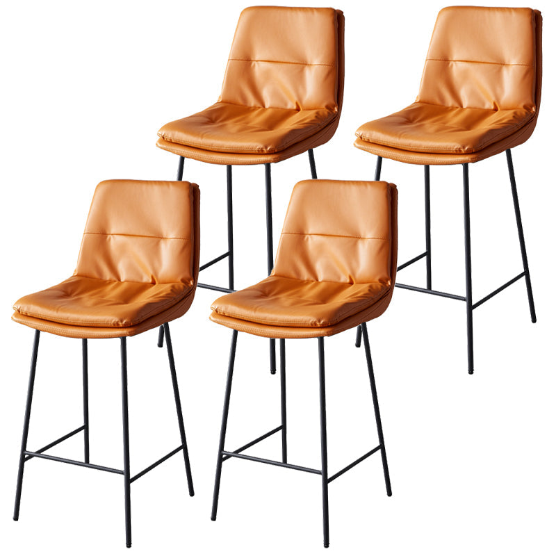 Contemporary Metal Leather Bar Stools Indoor Barstool with Iron Legs and Footrest Orange 4 Piece Set Counter Stool(26"H) Clearhalo 'Bar Furniture' 'Bar Stools' 'bar_stools' 'furn' 'furn_bar_stools' 'furniture_bar_stools' 'Kitchen & Dining Furniture' 'kitchen&dining_furn' 'kitchen' 'kitchen_furn' Furniture' 4654506